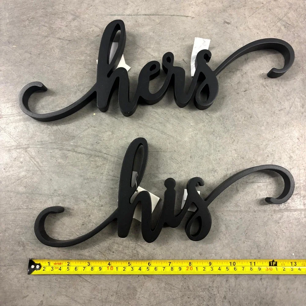 Hobby Lobby His & Hers Black Script Wall Decor Set MDF Bathroom Signs New Tags